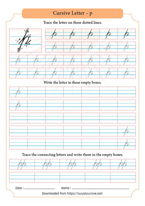 Cursive Letter p in Lowercase - SuryasCursive.com