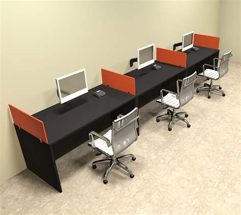 Three Person Orange Divider Office Workstation Desk Set, #OT-SUL-SPO8 ...