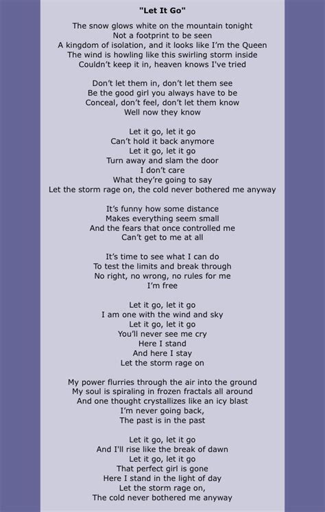 Frozen Let It Go Lyrics