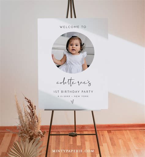 First Birthday Party Sign, Welcome Sign, 1st Year Baby Sign, Modern ...