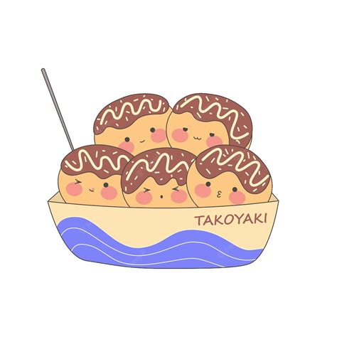 Premium Vector | Kawaii takoyaki in a boatshaped containerjapanese ...