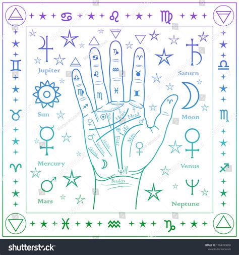 Palmistry of the hand, square color pattern. - Royalty Free Stock ...