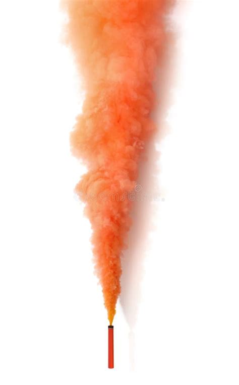 Bright Orange Smoke Bomb on White Background Stock Image - Image of ...