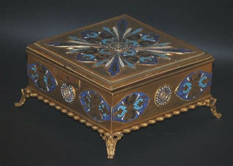 Antique French Gold Gilt Enamel Jewelry Casket Box