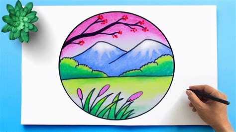 Easy Scenery Drawing | Colorful landscape to draw