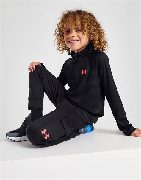 Black Under Armour Grid 1/4 Zip Tracksuit Children | JD Sports