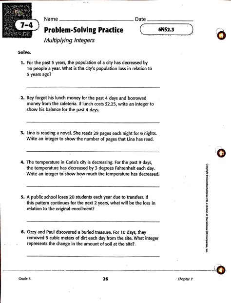 35 Integer Word Problems Worksheet 7th Grade - support worksheet