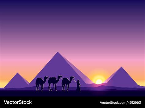 Egypt great pyramids on sunset background Vector Image