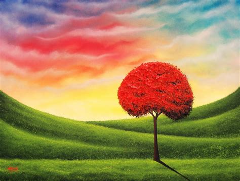 Bing Art by Rachel Bingaman: Red Tree Landscape Painting, Sunset Sky ...