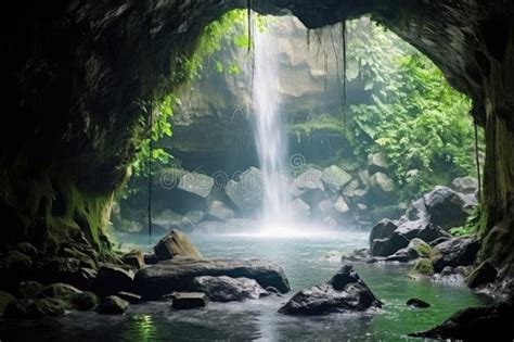 Cave Entrance Hidden Behind a Waterfall Stock Image - Image of natural ...