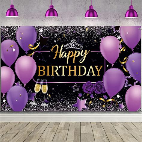 Happy Birthday Decorations Banner, Purple Happy Birthday Sign Birthday ...