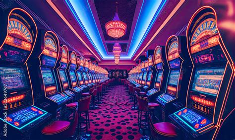 Luxury casino interior with lots of slot machines. Postproducted ...