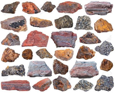 Set Of Specimens Of Natural Mineral Rocks - Various Iron Ore.. Stock ...