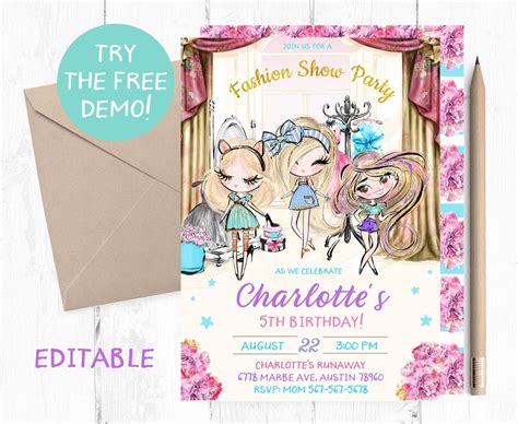 Fashion Show Party Instant Template, Runaway Party Invitation Instant ...