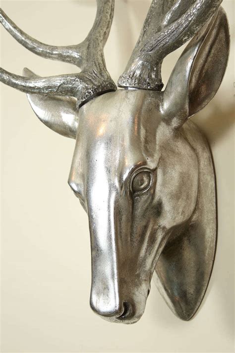 Silvered Metal Deer Head Sculpture at 1stDibs