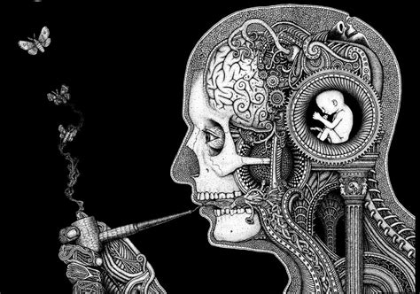 Wallpaper : illustration, abstract, smoking, skeleton, head, Soen, ART ...