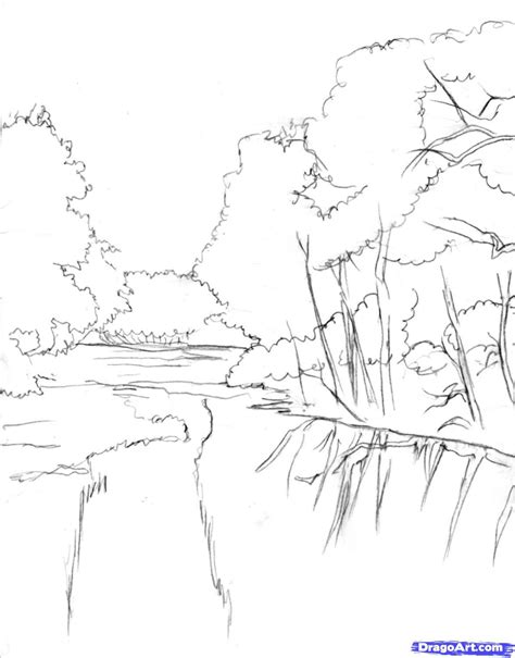 How to draw a realistic river Step1-Step 8 and shade it too Landscape ...