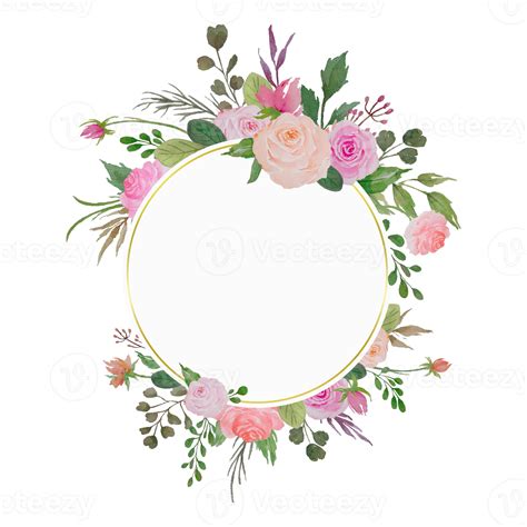 Watercolor Floral Border, Circle Flowers Frame with Roses and Green ...