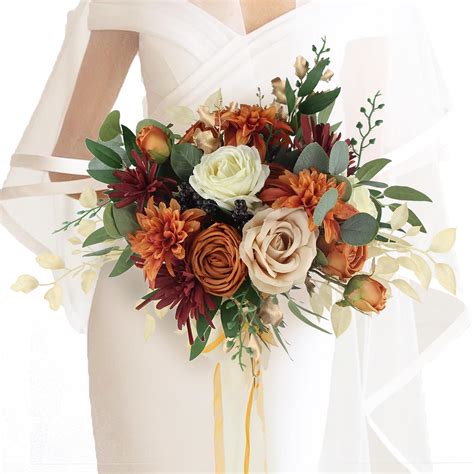 Buy Rinlong Fall Wedding Bouquets for Bride Burnt Orange Bridal Bouquet ...