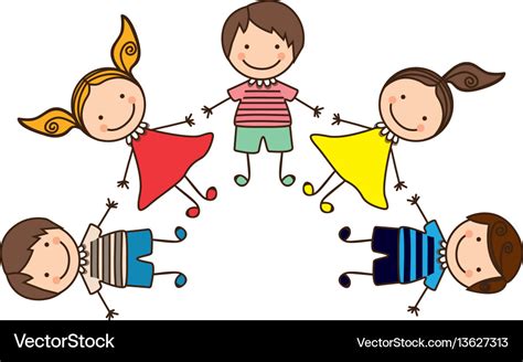 Colorful happy set cartoon children holding hands Vector Image