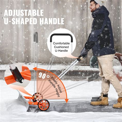 VEVOR Snow Shovel with Wheels, 37 inch Snow Shovel for Driveway, ABS ...