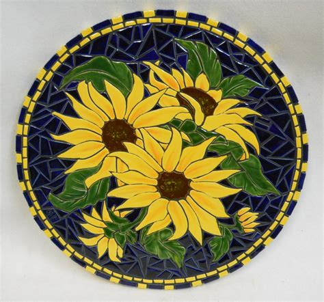 Sunflower Mosaic 16 Tile Wall Art, Handmade Ceramic Tile Table Top ...