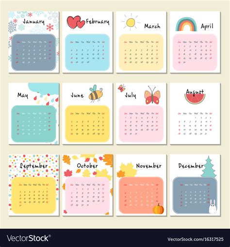 Unusual cute calendar for 2018 Royalty Free Vector Image