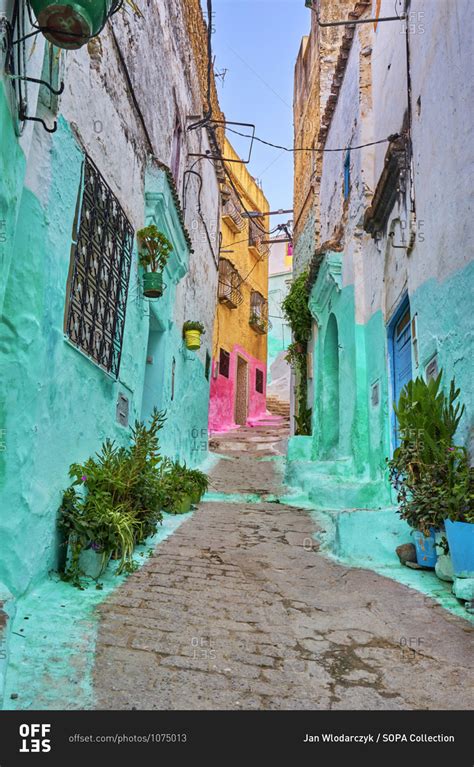 December 3, 2020: Colorful alleyway in Wazzan Medina, Morocco stock ...