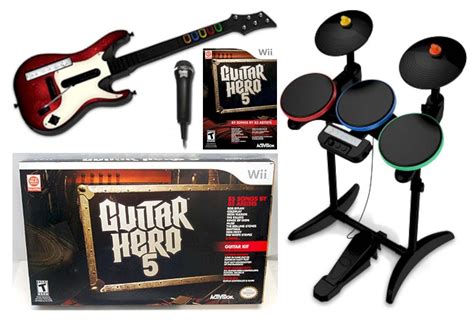 NEW Nintendo Wii Wii-U Guitar Hero 5 BAND SET Kit w/Drums+Mic+Guitar ...