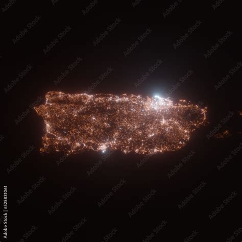 Puerto Rico street lights map. Satellite view on island at night ...