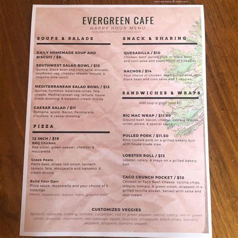 Menu at Evergreen Cafe, Souris