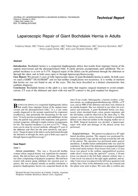 (PDF) Laparoscopic Repair of Giant Bochdalek Hernia in Adults