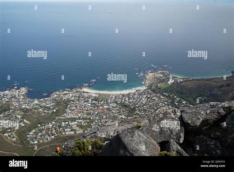 An aerial view of Clifton from Table Mountain, Cape Town, Western Cape ...