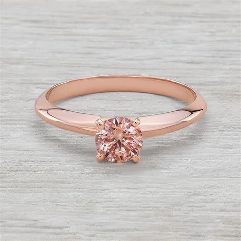 .54ct (half carat) Pink Diamond Solitaire Engagement Ring in 14K Rose Gold