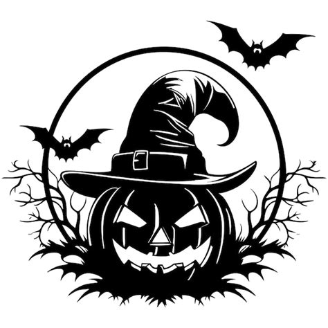 Premium Vector | Happy Halloween elements in black and white Silhouette ...