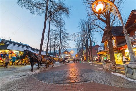 Zakopane Krupówki : Krupowki street in Zakopane at winter time, Poland ...