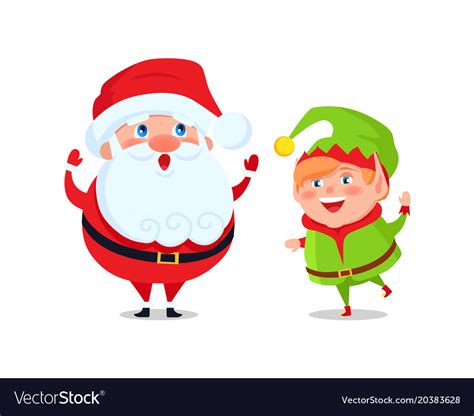 Santa and elf cartoon characters greetings Vector Image