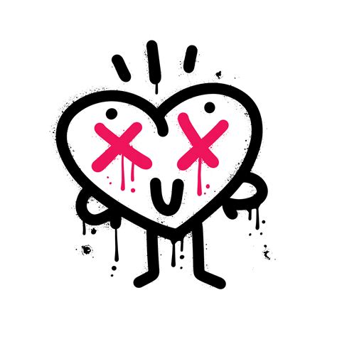 Urban graffiti - Funny heart with smile face, dead eyes retro cartoon ...