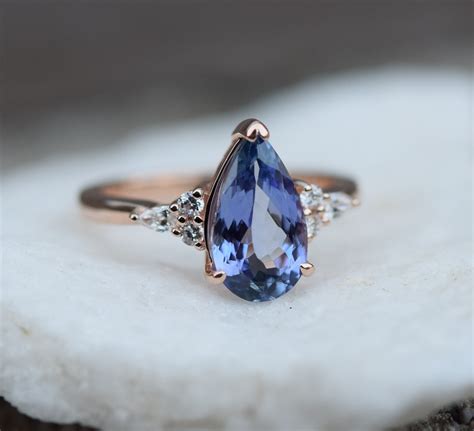 Tanzanite Ring. Rose Gold Engagement Ring 2.17ct Lavender Blue ...