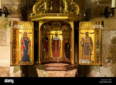 Baptismal font in the crypt of York Minster, City of York, Yorkshire ...