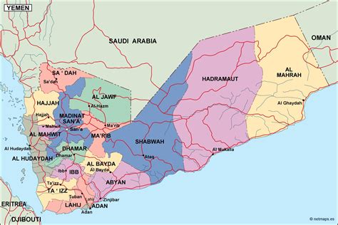 yemen political map. Eps Illustrator Map | Vector World Maps