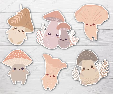 Cute mushroom clip art and printable digital stickers set. | Etsy