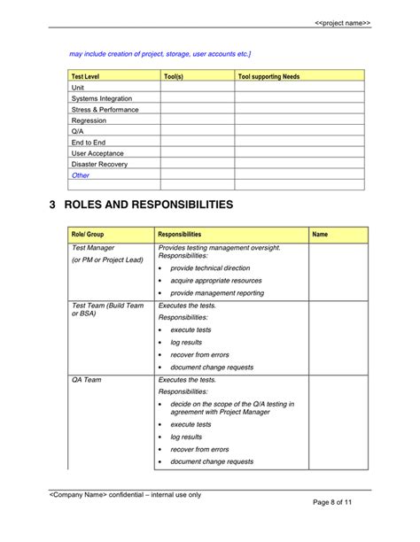 Test Plan - Template in Word and Pdf formats - page 8 of 11