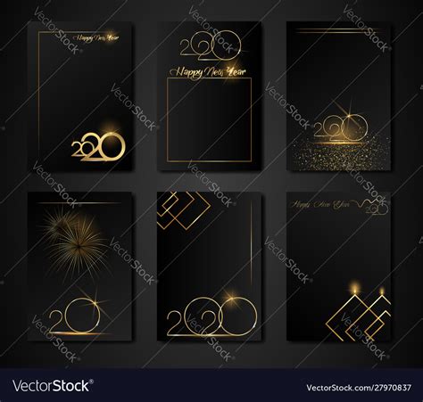 Set cards 2020 happy new year gold texture golden Vector Image