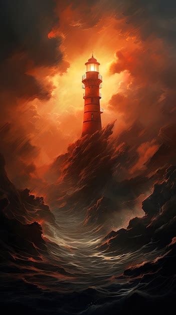 Premium AI Image | a painting of a lighthouse in a storm