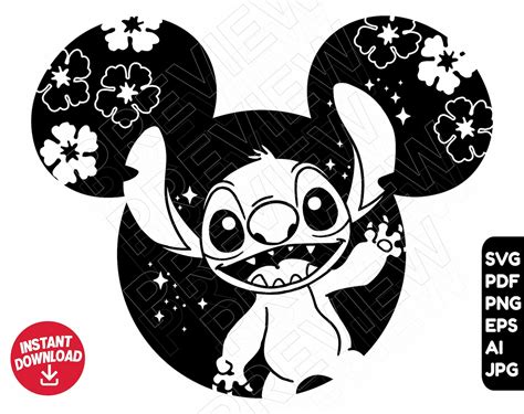 Stitch SVG Disney ears svg png clipart cut file silhouette | Etsy