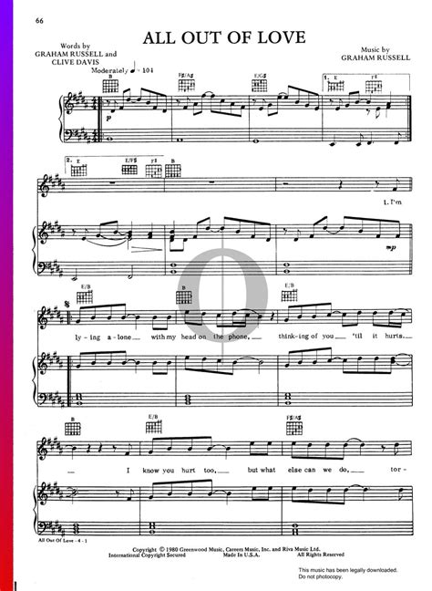 All Out Of Love (Air Supply) Piano Sheet Music - OKTAV