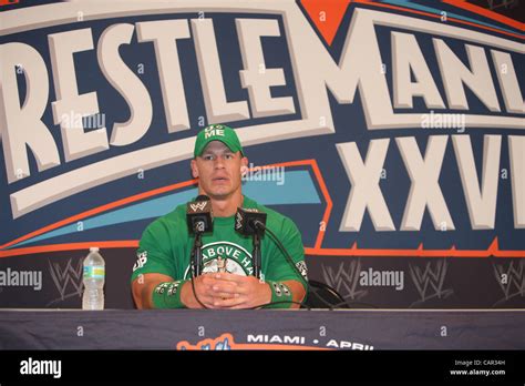 John Cena speaks to the media before Wrestlemania 28 in Miami, FL Stock ...