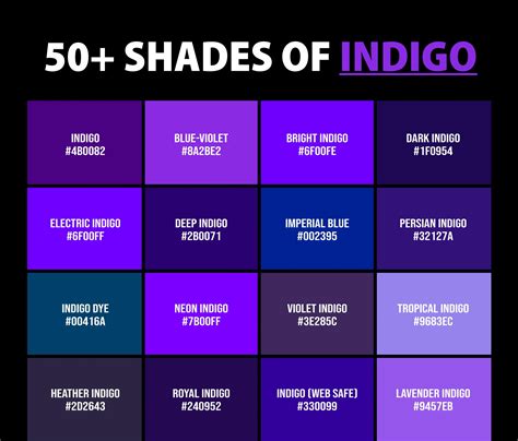 50+ Shades of Indigo Color (Names, HEX, RGB, & CMYK Codes ...