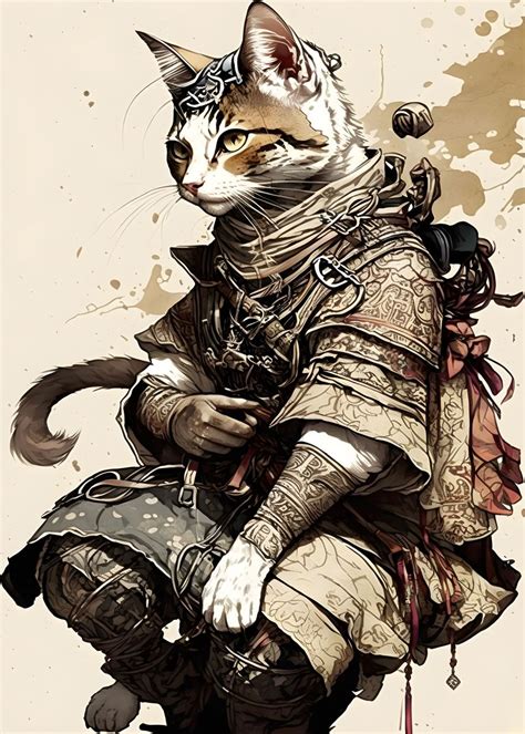 'Samurai Cat' Poster, picture, metal print, paint by GoodLifeImages ...